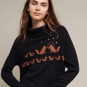 Anthropologie Black Cowlneck Sweater with Rust Fox Row